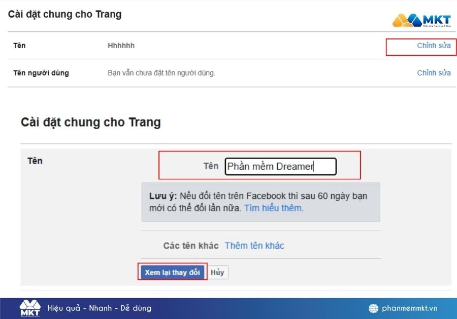 Tại sao không đổi tên fanpage được