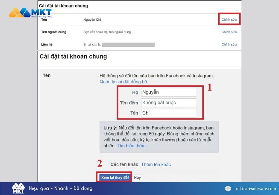 vì sao không đổi tên Facebook được